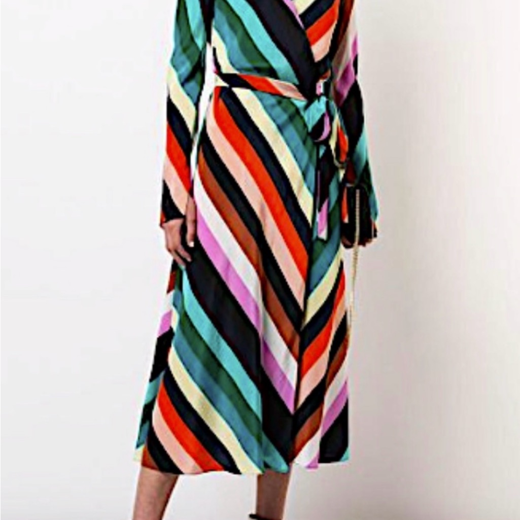 Diane Von Furstenberg Colorful Striped Long Sleeve Dress